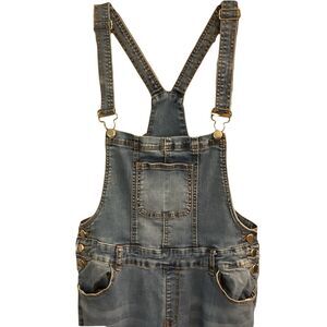 American Bazi Women's Overalls Sz 1X Distressed Blue Skinny Plus Hippie Boho